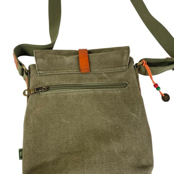 TSD BRAND Purse Earth & Style crossbody green canvas w/colorful woven fab - Picture 4 of 10